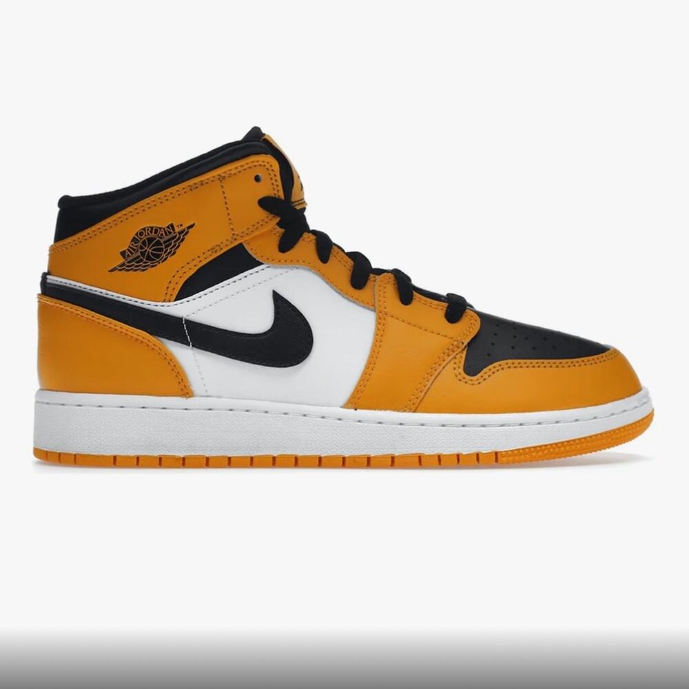 Kids Nike Air Jordan 1 Mid (GS) In Taxi Yellow, Black and White size 4 youth